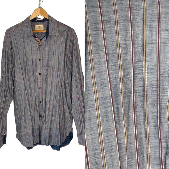 Vintage Italia Other - VINTAGE ITALIA Mens Blue Gray Striped Cotton Long Sleeve Button Down Shirt sz XL